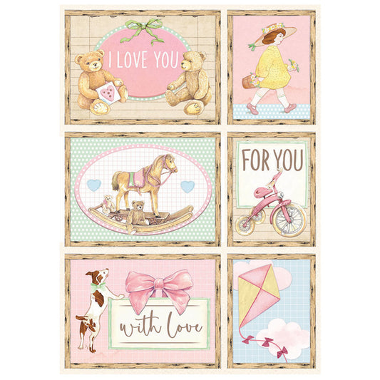 Stamperia A4 Rice Paper Daydream Cards Pink (DFSA4679)
