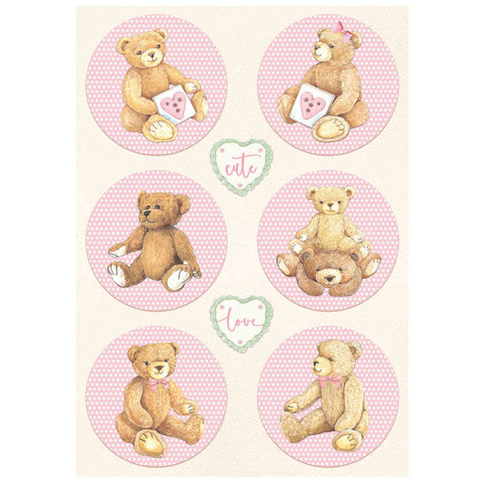 Stamperia A4 Rice Paper Daydream Rounds Bear Pink (DFSA4678)