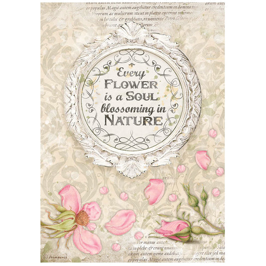 Stamperia A4 Rice Paper Romantic Garden House Frame With Quote  (DFSA4670)