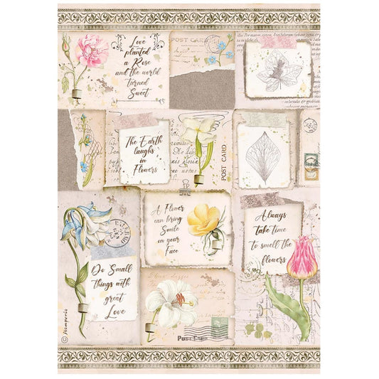 Stamperia A4 Rice Paper Romantic Garden House Letters and Flowers (DFSA4669)