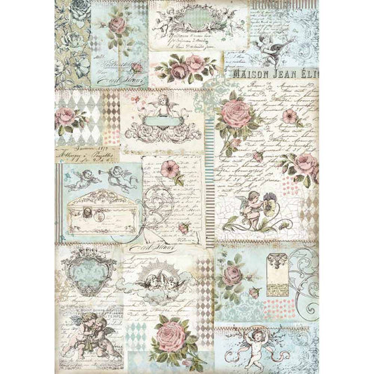 Stamperia Rice Paper A3 Angels & Roses DFSA3006 for Decoupage