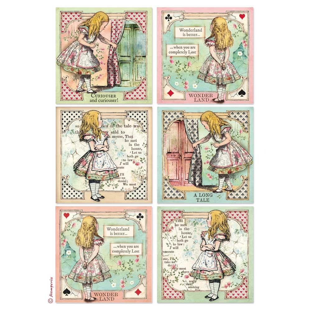 Stamperia Rice Paper A4 Alice Cards DFSA4382 for Decoupage
