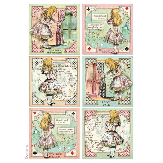 Stamperia Rice Paper A4 Alice Cards DFSA4382 for Decoupage