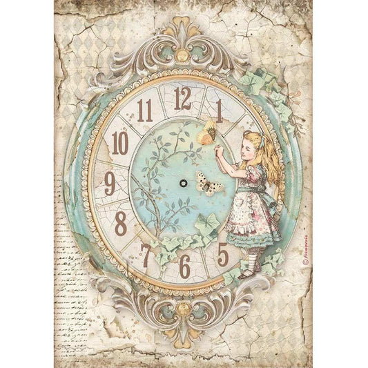 Stamperia Rice Paper A4 Alice Clock (DFSA4602)