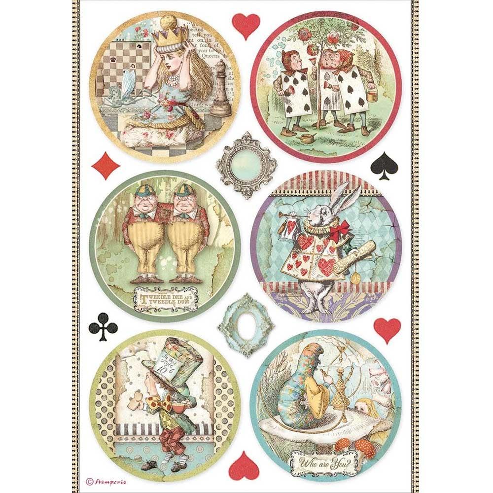 Stamperia Rice Paper A4 Alice Rounds (DFSA4606)