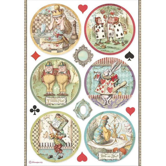 Stamperia Rice Paper A4 Alice Rounds (DFSA4606)
