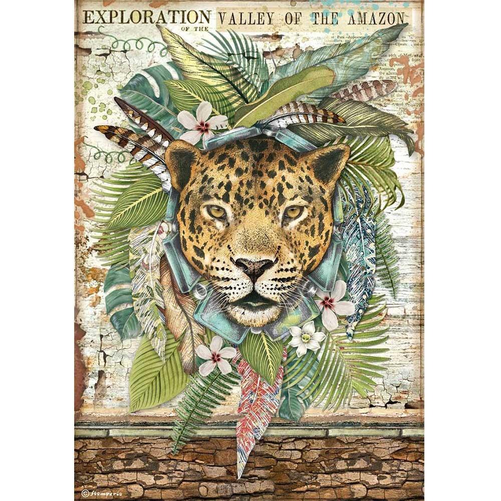 Stamperia Rice Paper A4 Amazonia Jaguar (DFSA4530)