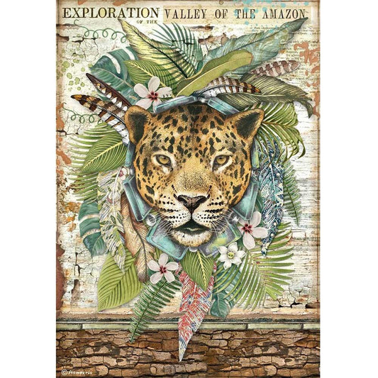 Stamperia Rice Paper A4 Amazonia Jaguar (DFSA4530)