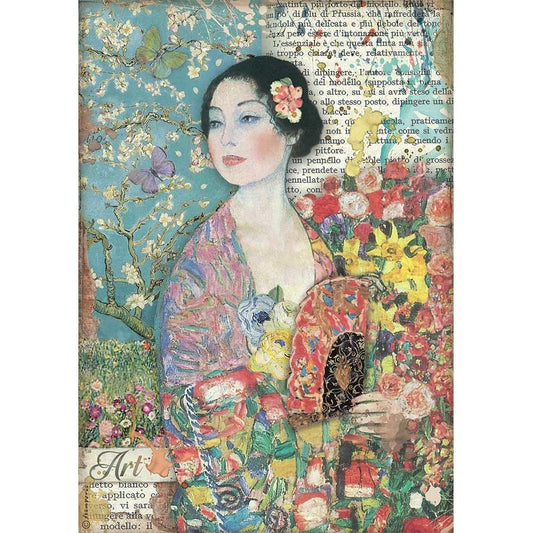 Stamperia Rice Paper A4 Atelier Dame With Fan (DFSA4545)