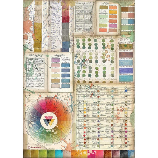 Stamperia Rice Paper A4 Atelier Pantone Charts (DFSA4552)