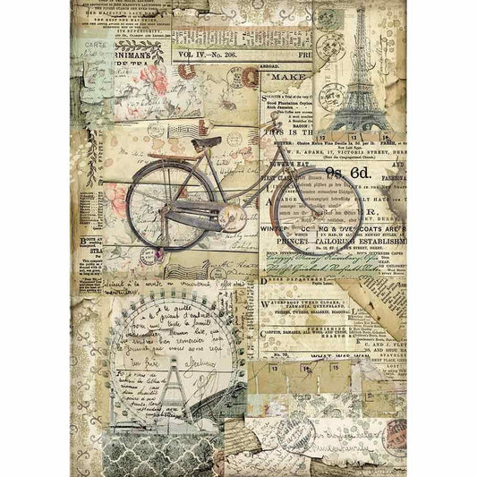 Stamperia Rice Paper A4 Bicycle (DFSA4458) for Decoupage