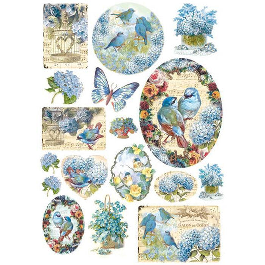 Stamperia Rice Paper A4 Blue Birds & Butterflies DFSA4077 for Decoupage