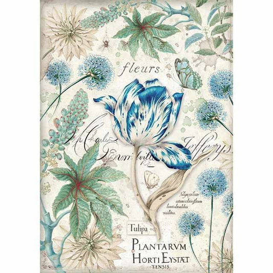 Stamperia Rice Paper A4 Blue Tulip DFSA4355 for Decoupage