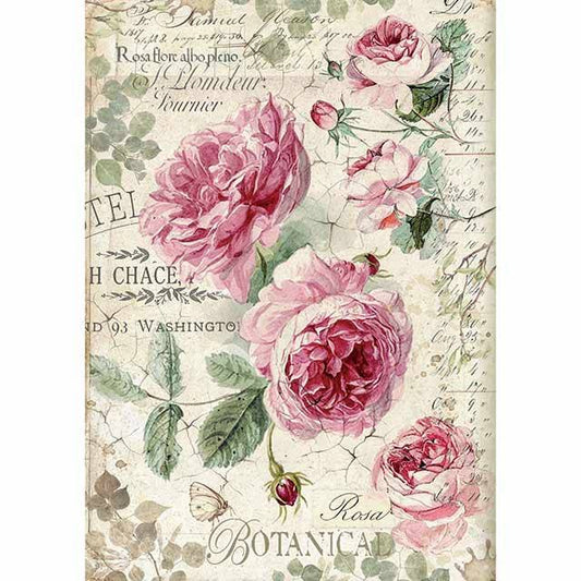 Stamperia Rice Paper A4 Botanic English Roses DFSA4358 for Decoupage
