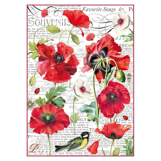 Stamperia Rice Paper A4 Botanic Poppy for Decoupage DFSA4306