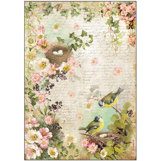 Stamperia Rice Paper A4 Birds with Nest DFSA4179 for Decoupage