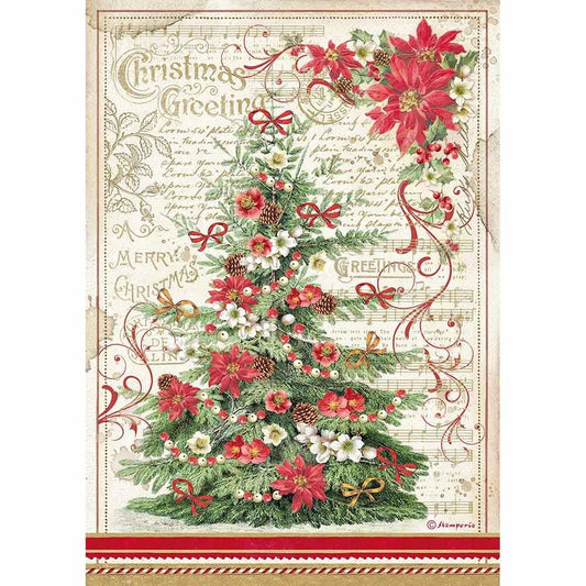 Stamperia Rice Paper A4 Christmas Greetings Tree (DFSA4476) -|
