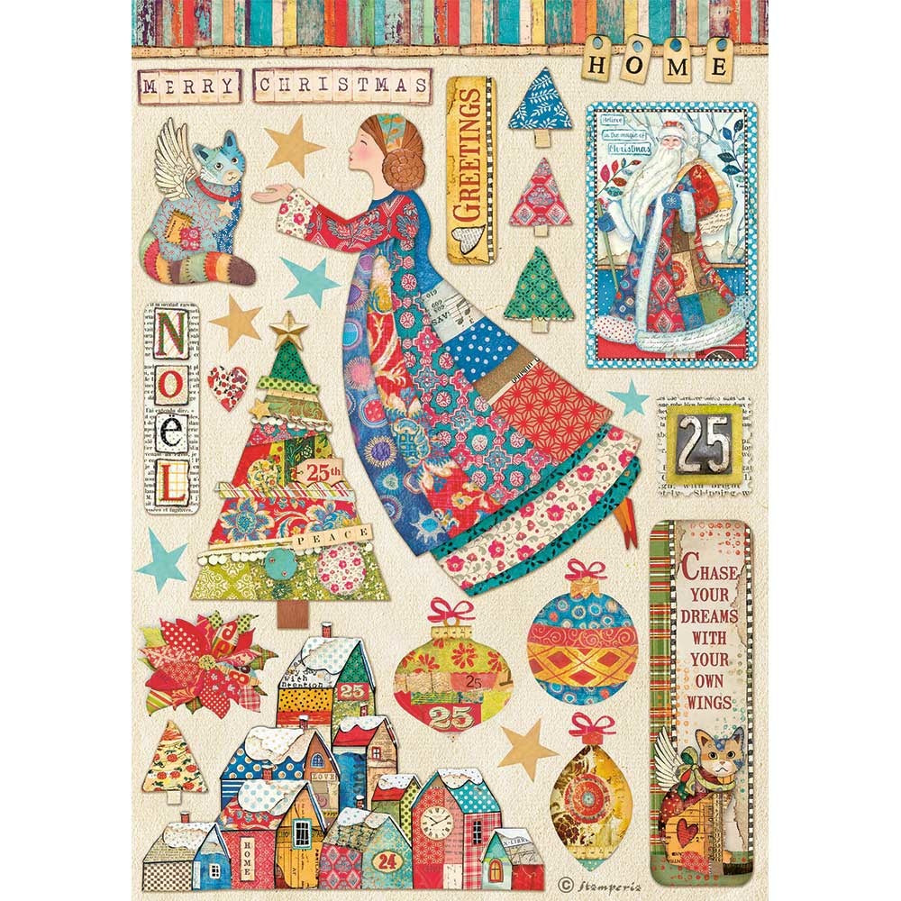 Stamperia Rice Paper A4 Christmas Patchwork Elements (DFSA4587)