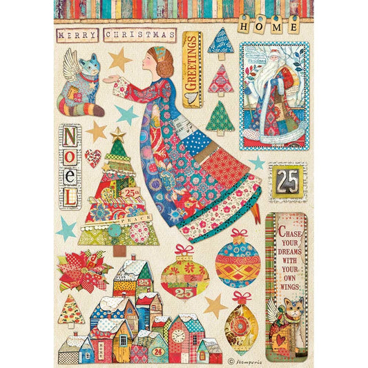Stamperia Rice Paper A4 Christmas Patchwork Elements (DFSA4587)
