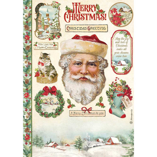 Stamperia Rice Paper A4 Classic Christmas Santa Claus (DFSA4593)