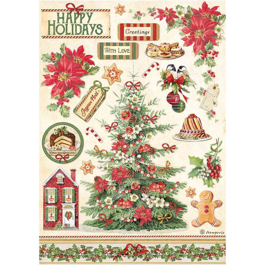 Stamperia Rice Paper A4 Classic Christmas Tree  (DFSA4594)