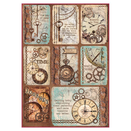 Stamperia Rice Paper A4 Clockwise Cards for Decoupage DFSA4287