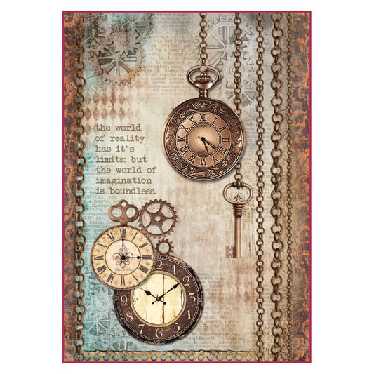 Stamperia Rice Paper A4 Clockwise Clock & Keys DFSA4288 for Decoupage