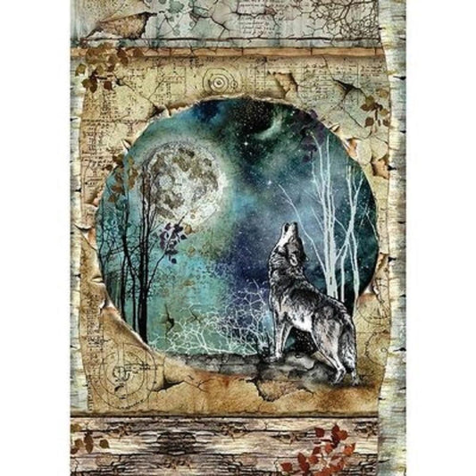 Stamperia Rice Paper A4 Cosmos Wolf & Moon DFSA4388 for Decoupage