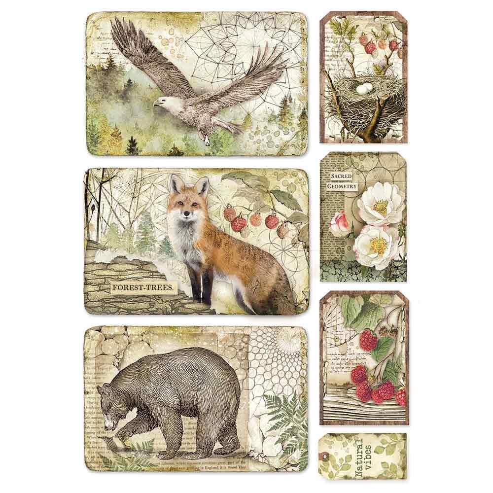 Stamperia Rice Paper A4 Framed Eagle, Bear, Fox (DFSA4427)) for Decoupage