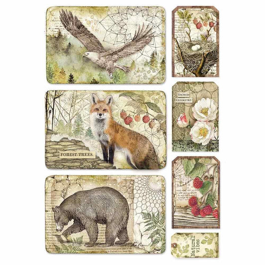 Stamperia Rice Paper A4 Framed Eagle, Bear, Fox (DFSA4427)) for Decoupage
