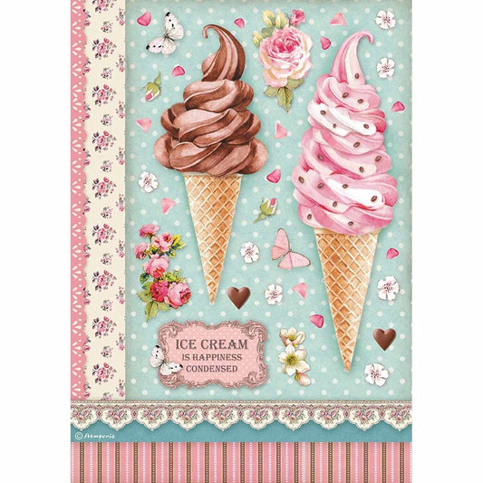 Stamperia Rice Paper A4 Ice Cream (DFSA4504)