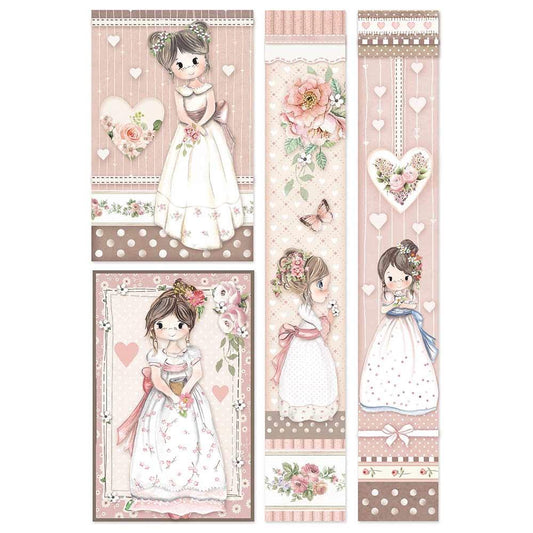 Stamperia Rice Paper A4 Little Girl Frames (DFSA4452) for Decoupage -|