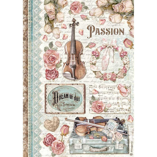 Stamperia Rice Paper A4 Passion Music (DFSA4621)