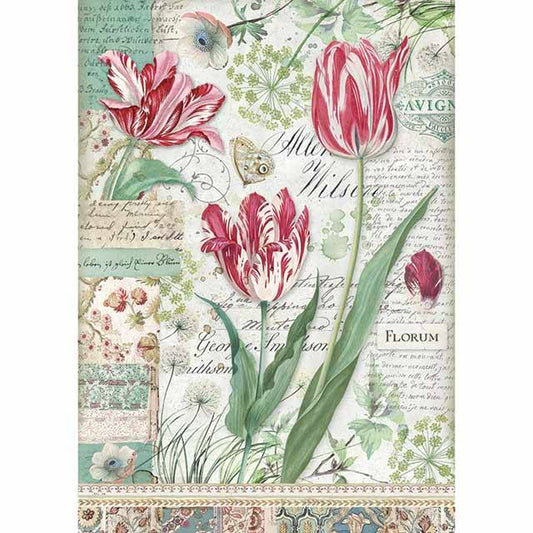 Stamperia Rice Paper A4 Red Tulip DFSA4354 for Decoupage -|