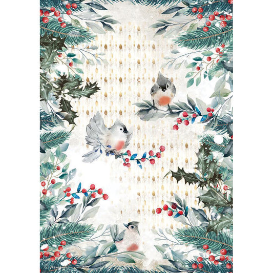 Stamperia Rice Paper A4 Romantic Christmas Birds (DFSA4634)