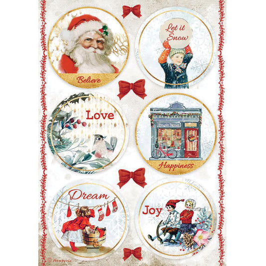 Stamperia Rice Paper A4 Romantic Christmas Rounds (DFSA4635)