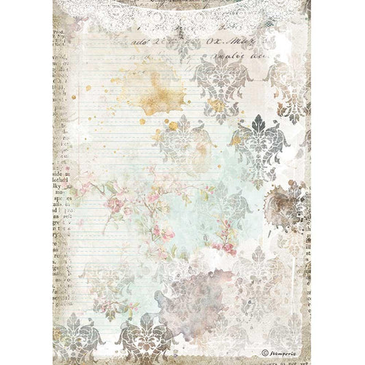 Stamperia Rice Paper A4 Romantic Journal Texture With Lace (DFSA4556)