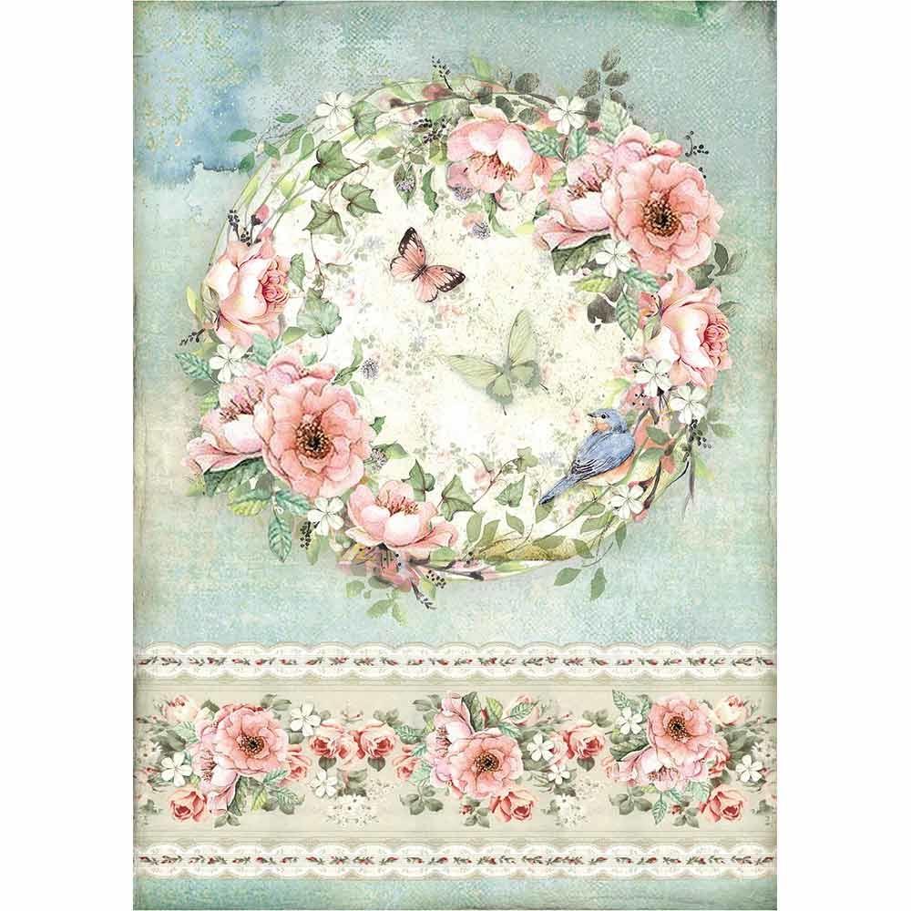 Stamperia Rice Paper A4 Roses and Butterfly (DFSA4445) for Decoupage
