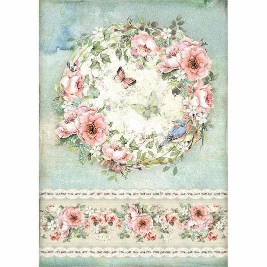 Stamperia Rice Paper A4 Roses and Butterfly (DFSA4445) for Decoupage