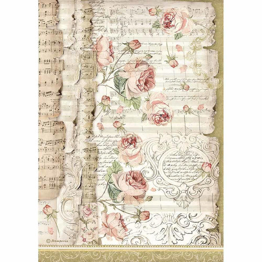 Stamperia Rice Paper A4 Roses and Music (DFSA4486)