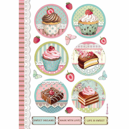 Stamperia Rice Paper A4 Round Mini Cakes (DFSA4503)