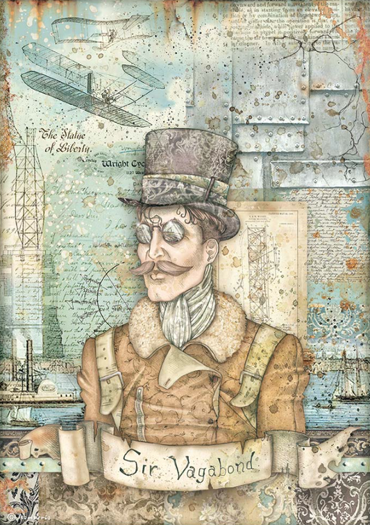 Stamperia Rice Paper A4 Sir Vagabond Aviator Image (DFSA4699)