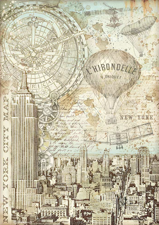 Stamperia Rice Paper A4 Sir Vagabond Aviator New York City Map (DFSA4700)