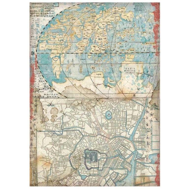 Stamperia Rice Paper A4 Sir Vagabond in Japan Map (DFSA4610)