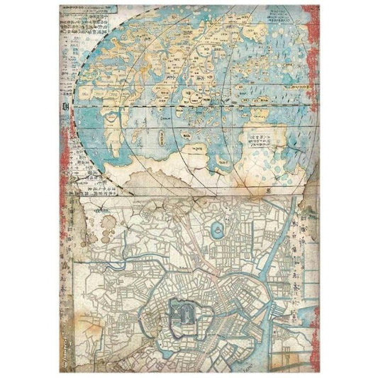 Stamperia Rice Paper A4 Sir Vagabond in Japan Map (DFSA4610)