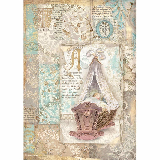 Stamperia Rice Paper A4 Sleeping Beauty Cradle (DFSA4570) for Decoupage