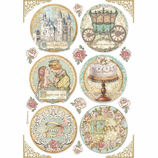 Stamperia Rice Paper A4 Sleeping Beauty Rounds (DFSA4576) for Decoupage