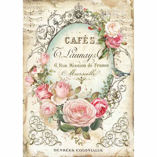 Stamperia Rice Paper A4 Tag with Rose DFSA4345 for Decoupage