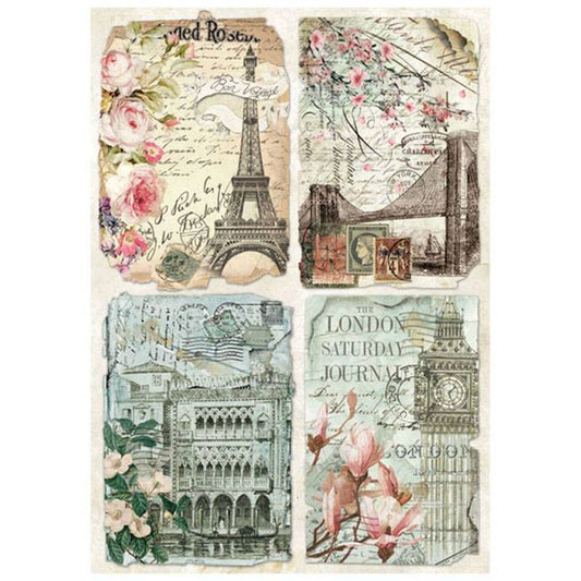 Stamperia Rice Paper A4 Vintage Postcards DFSA4225 for Decoupage