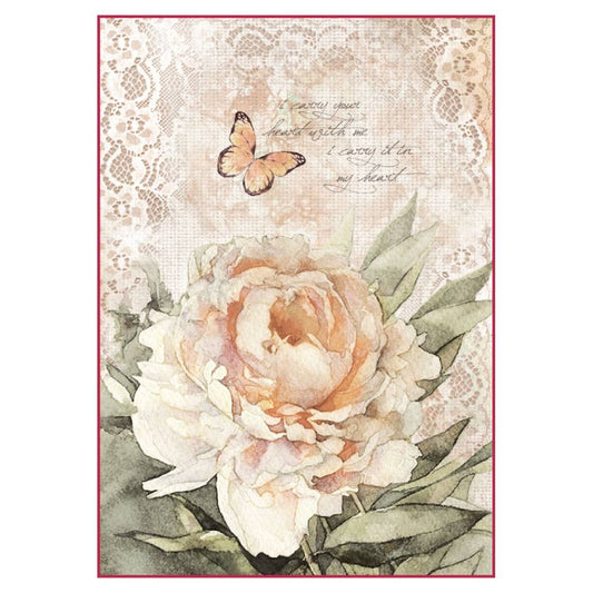 Stamperia Rice Paper A4 Vintage Rose & Laces DFSA4278 for Decoupage